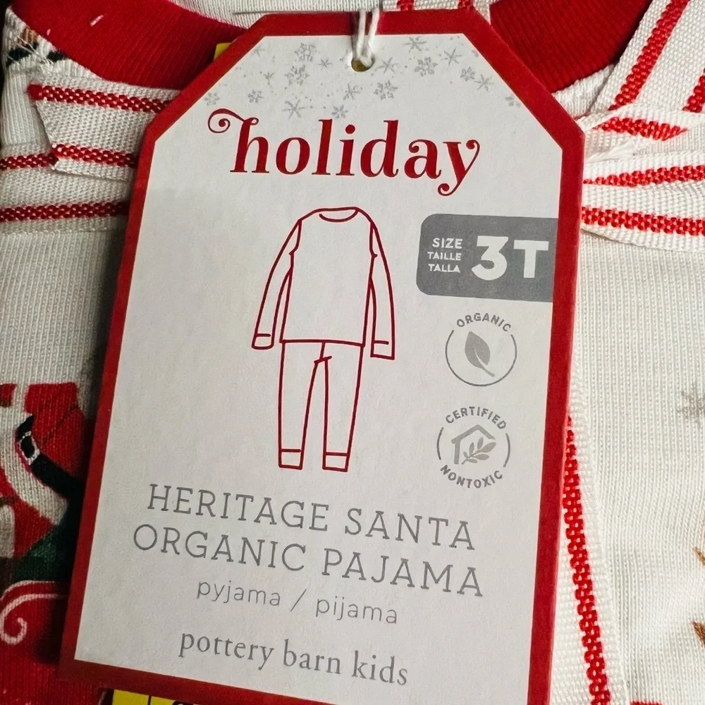 POTTERY BARN KIDS HOLIDAY HERITAGE SANTA ORGANIC PAJAMAS NWT